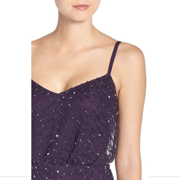 NEW Adrianna Papell Sequin Mesh Blouson Dress in Amethyst Purple [SZ‎ 10 ] - Picture 3 of 6